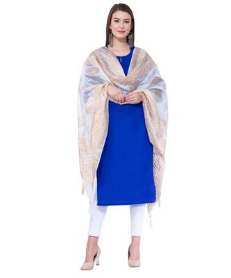 A R SILK Pahadi Print White Colour Silk Fancy Dupatta/Chunnis 3