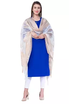 A R SILK Pahadi Print White Colour Silk Fancy Dupatta/Chunnis