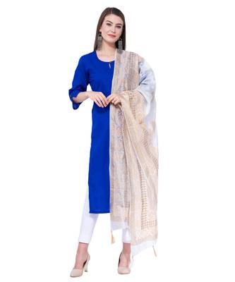 A R SILK Pahadi Print White Colour Silk Fancy Dupatta/Chunnis 4