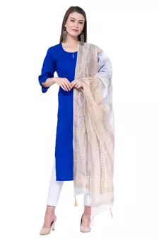 A R SILK Pahadi Print White Colour Silk Fancy Dupatta/Chunnis