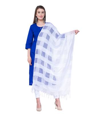 A R SILK Window Square White Colour Cotton Regular Dupattas/Chunnis 1