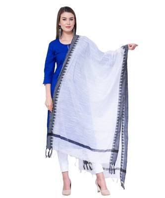 A R SILK Temple border White Colour Cotton Regular Dupattas/Chunnis 1