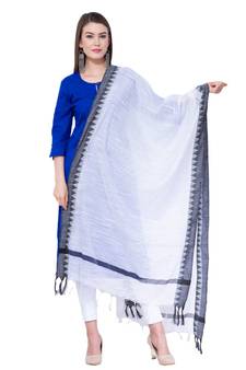A R SILK Temple border White Colour Cotton Regular Dupattas/Chunnis
