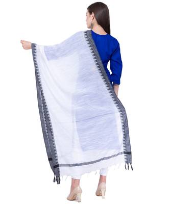 A R SILK Temple border White Colour Cotton Regular Dupattas/Chunnis 2