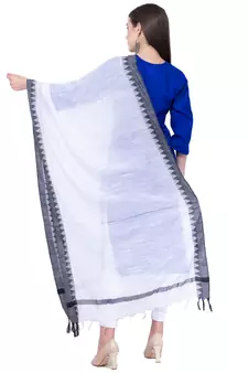 A R SILK Temple border White Colour Cotton Regular Dupattas/Chunnis