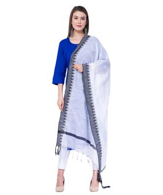 A R SILK Temple border White Colour Cotton Regular Dupattas/Chunnis 3
