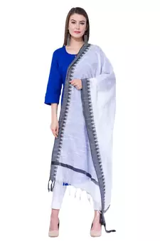 A R SILK Temple border White Colour Cotton Regular Dupattas/Chunnis