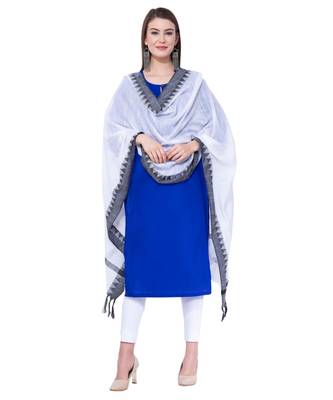 A R SILK Temple border White Colour Cotton Regular Dupattas/Chunnis 4