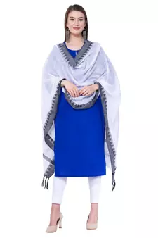 A R SILK Temple border White Colour Cotton Regular Dupattas/Chunnis