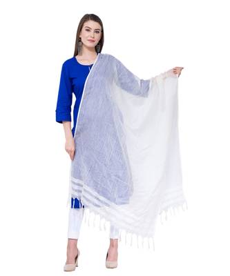A R SILK Buta Cutting White Cota Cotton Regular Dupattas & Chunnis 1