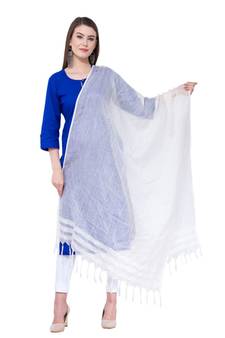 A R SILK Buta Cutting White Cota Cotton Regular Dupattas & Chunnis