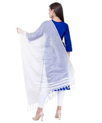 A R SILK Buta Cutting White Cota Cotton Regular Dupattas & Chunnis 2