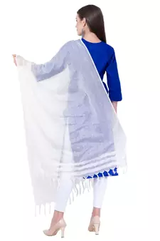 A R SILK Buta Cutting White Cota Cotton Regular Dupattas & Chunnis