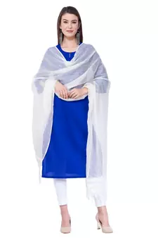 A R SILK Buta Cutting White Cota Cotton Regular Dupattas & Chunnis