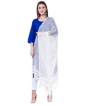 A R SILK Buta Cutting White Cota Cotton Regular Dupattas & Chunnis 4