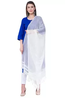 A R SILK Buta Cutting White Cota Cotton Regular Dupattas & Chunnis
