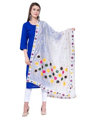 A R SILK Multi Rasgulla White Colour Silk Fancy Dupatta/Chunnis 1