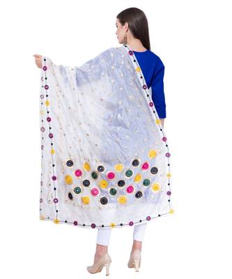 A R SILK Multi Rasgulla White Colour Silk Fancy Dupatta/Chunnis 2