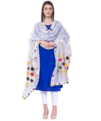A R SILK Multi Rasgulla White Colour Silk Fancy Dupatta/Chunnis 3