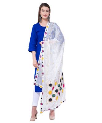 A R SILK Multi Rasgulla White Colour Silk Fancy Dupatta/Chunnis 4