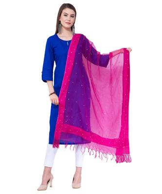 A R SILK Chandna Pink Colour Organza Cotton Fancy Dupatta/Chunnis 1