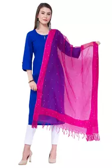 A R SILK Chandna Pink Colour Organza Cotton Fancy Dupatta/Chunnis