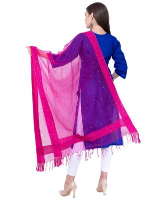 A R SILK Chandna Pink Colour Organza Cotton Fancy Dupatta/Chunnis 2