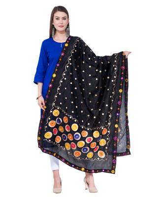 A R SILK Multi Rasgulla Black Colour Silk Fancy Dupatta/Chunnis 1