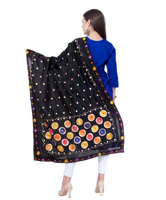 A R SILK Multi Rasgulla Black Colour Silk Fancy Dupatta/Chunnis 2