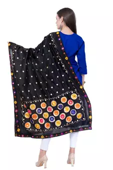 A R SILK Multi Rasgulla Black Colour Silk Fancy Dupatta/Chunnis