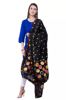 A R SILK Multi Rasgulla Black Colour Silk Fancy Dupatta/Chunnis