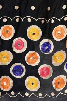 A R SILK Multi Rasgulla Black Colour Silk Fancy Dupatta/Chunnis