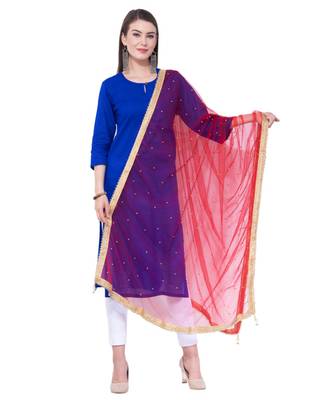A R SILK Net Moti Red Colour Net Fancy Dupatta/Chunnis 1