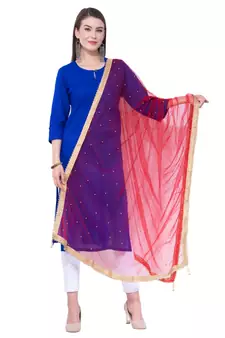A R SILK Net Moti Red Colour Net Fancy Dupatta/Chunnis