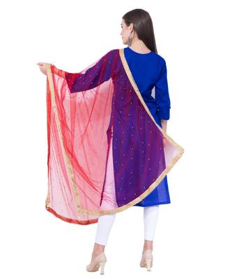 A R SILK Net Moti Red Colour Net Fancy Dupatta/Chunnis 2