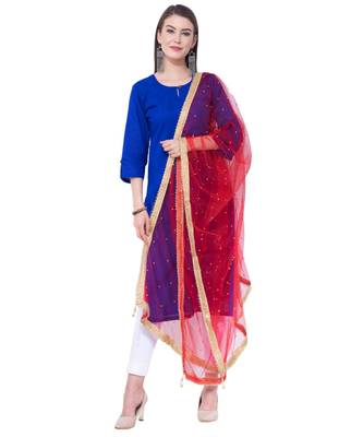 A R SILK Net Moti Red Colour Net Fancy Dupatta/Chunnis 4