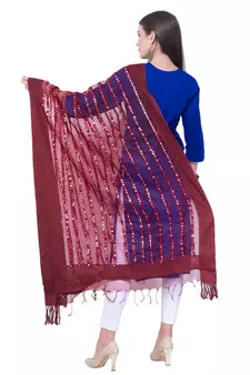 A R SILK Multi Stripe Maroon Colour Organza Cotton Fancy Dupatta/Chunnis