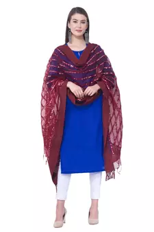 A R SILK Multi Stripe Maroon Colour Organza Cotton Fancy Dupatta/Chunnis
