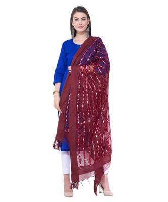 A R SILK Multi Stripe Maroon Colour Organza Cotton Fancy Dupatta/Chunnis 4