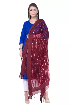 A R SILK Multi Stripe Maroon Colour Organza Cotton Fancy Dupatta/Chunnis