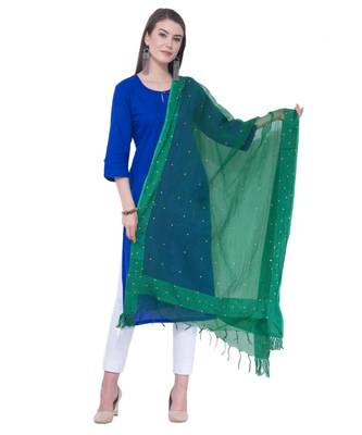 A R SILK Chandna Green Colour Organza Cotton Fancy Dupatta/Chunnis 1