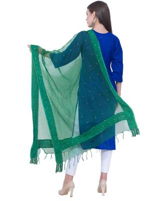 A R SILK Chandna Green Colour Organza Cotton Fancy Dupatta/Chunnis 2