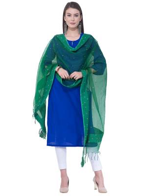 A R SILK Chandna Green Colour Organza Cotton Fancy Dupatta/Chunnis 3