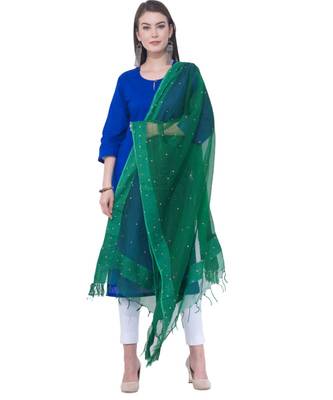 A R SILK Chandna Green Colour Organza Cotton Fancy Dupatta/Chunnis 4