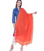 A R SILK Golden Border Orange Colour Cotton Regular Dupattas/Chunnis