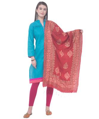 A R SILK Maroon Colour Gold Print Chanderi Cotton Dupattas/Chunnis 1