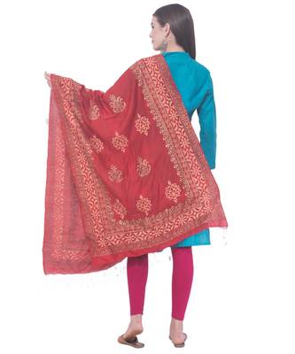 A R SILK Maroon Colour Gold Print Chanderi Cotton Dupattas/Chunnis 2