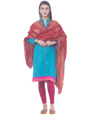 A R SILK Maroon Colour Gold Print Chanderi Cotton Dupattas/Chunnis 3
