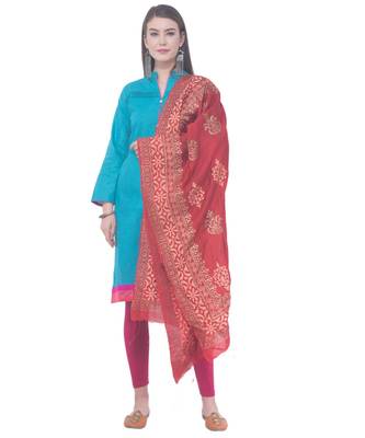 A R SILK Maroon Colour Gold Print Chanderi Cotton Dupattas/Chunnis 4