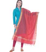 A R SILK Golden Chaura Patta Red Colour Chanderi Cotton Regular Dupattas/Chunnis